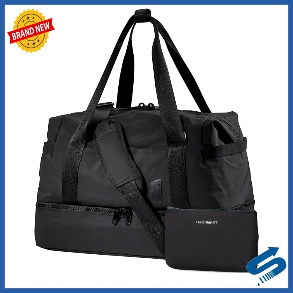Large 37L Travel Duffel Bag with Shoe Compartment, Toiletry Bag, Carry-On Size